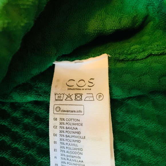 COS Size S Long Cardigan Green 3/4 Sleeves, Cotton Blend Machine Wash Excellent - Picture 9 of 10